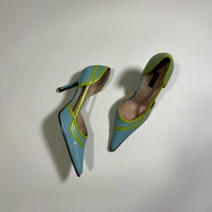 vintage blue and green pointed toe pumps